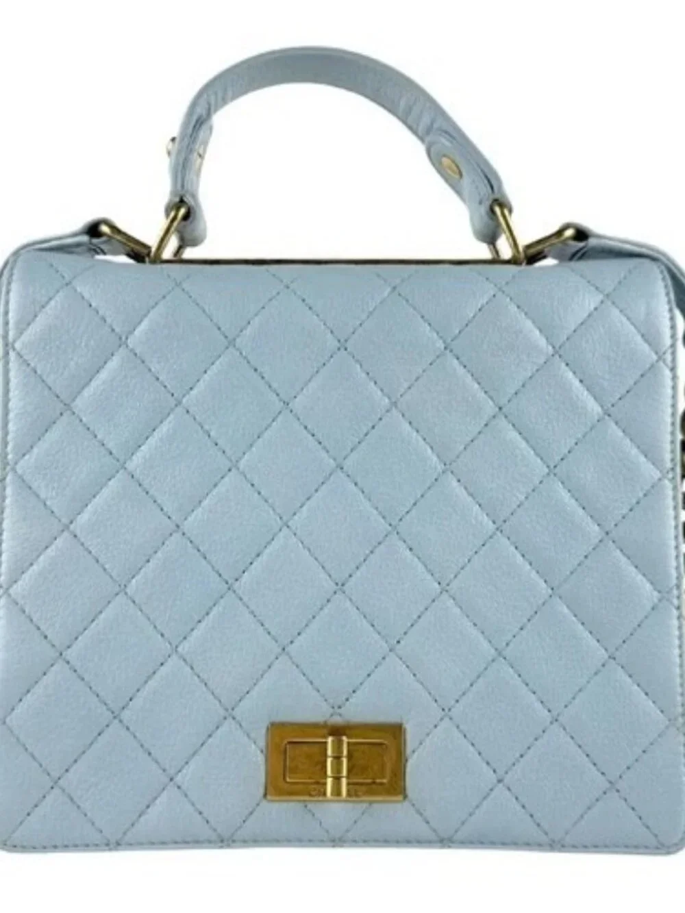 Auth CHANEL Rita Handbag Shoulder Bag Blue/Gold Leather/Metal - z9592